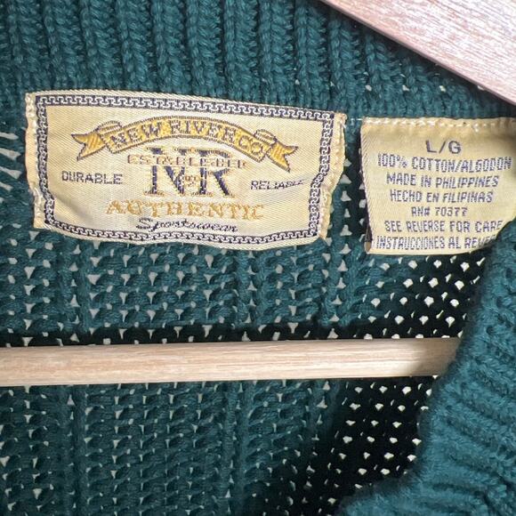 New River Co Authentic Heavy Knit Size Large V-Neck Green 100% Cotton - Picture 3 of 7